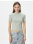 Balıkçı Yaka Crop Tişört Slim Fit Kısa Kollu Kaşkorse Pamuklu 3