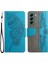 Kelebek Çiçeği Samsung Galaxy S22+5G Için Baskılı Kılıf, Pu Deri Cüzdan Stand Telefon Kapak-Mavi (Yurt Dışından) 1
