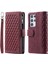 005 Samsung Galaxy S21 Ultra 5g Rhombus Doku Deri Deri Stand Kılıfı Fermuar Cep Cüzdanı Telefon Kapağı Bilek Kayış-Wine Kırmızı (Yurt Dışından) 1