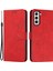 Kalp Şekli Samsung Galaxy S22 5g Için Baskı Kılıfı, Cilt Touch Hisset Anti-Shock Pu Deri Deri Çift Taraflı Manyetik Toka Cüzdan Stand Kabuğu Strap-Red (Yurt Dışından) 1