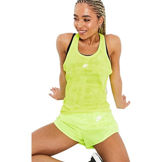 Nike Air Dri Fit Mesh Running Tank Nefes Alabilen Yeşil Kadın Atlet Dd