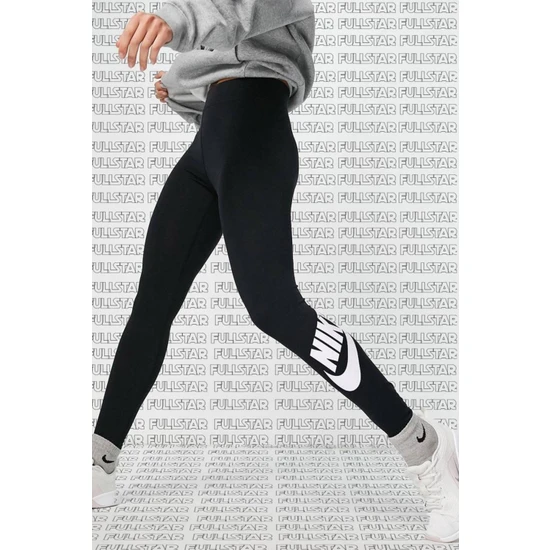 Nike Sportswear Club High Rise Cotton Leggings Yüksek Belli Pamuklu Siyah Tayt