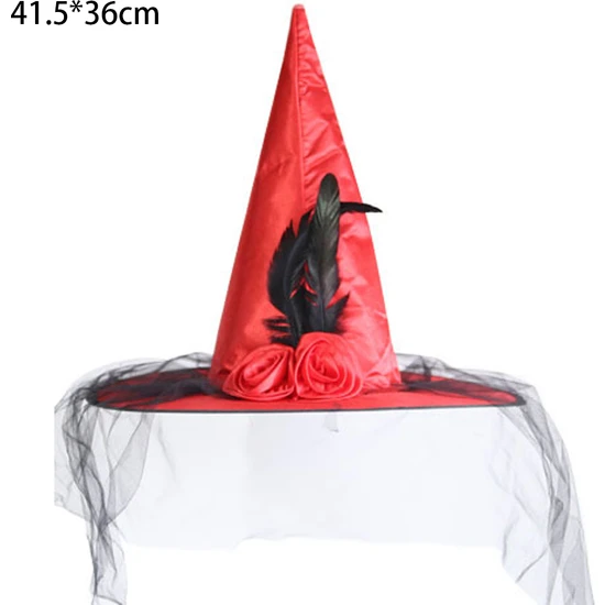 Ycate Cadılar Bayramı Cadı Şapkası-Kırmızı Gül Çiçek Cadı Şapkası (Yurt Dışından)