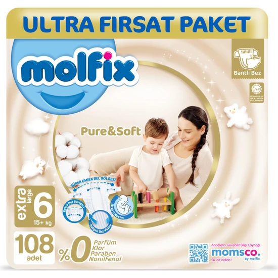 Molfix Pure & Soft Bebek Bezi 6 Beden Extra Large 108 Adet