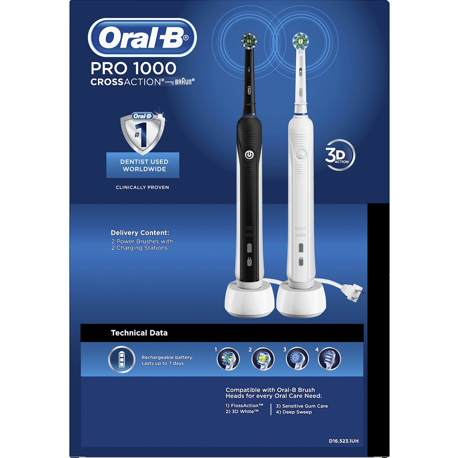 Oral-B Pro 1000 Crossaction Siyah Beyaz 2'li Şarjlı Diş Fiyatı