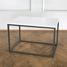 Evka Potrica Yan Sehpa - Metal Siyah Ayak Beyaz Lake Tabla