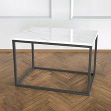 Evka Potrica Yan Sehpa - Metal Siyah Ayak Beyaz Mermer Tabla
