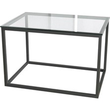 Evka Potrica Yan Sehpa - Metal Siyah Ayak Şeffaf Cam Tabla