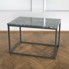 Evka Potrica Yan Sehpa - Metal Siyah Ayak Siyah Mermer Tabla