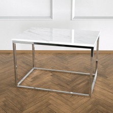Evka Potrica Yan Sehpa - Paslanmaz Ayak Beyaz Mermer Tabla