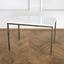 Evka Shiny Yan Sehpa - Eskitme Pirinç Ayak Beyaz Mermer Tabla