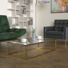 Evka Potrica Orta Sehpa - Pirinç Ayak Şeffaf Cam Tabla
