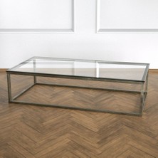 Evka Potrica Orta Sehpa - Eskitme Pirinç Ayak Şeffaf Cam Tabla