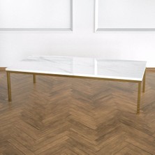 Evka Shiny Orta Sehpa - Pirinç Ayak Beyaz Mermer Tabla