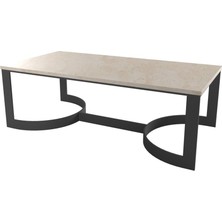 Evka Manolya Metal Ayak Orta Sehpa Siyah Bej Mermer