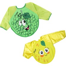 Buude Üzüm ve Armut Motif Kollu Bebek Mama Önlüğü 2'li  Set