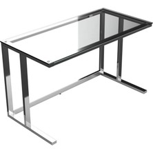 Evka Tekli Desk Çalışma Masası - Parlak Paslanmaz Ayak Şeffaf Cam
