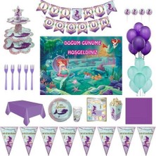 Parti Furyası Deniz Kızı Lüks Doğum Günü Parti Malzemeleri Afişli Set 24 Kişilik