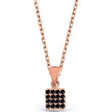 Argentum Concept Siyah Taşlı Gümüş Kare Kolye