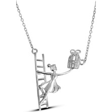 Argentum Concept Kuş Kafesine Merdivenle Tırmanan Kız Motifli Gümüş Kolye