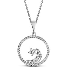 Argentum Concept Zirkon Taşlı Gümüş Ay-Yıldız Kolye