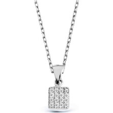 Argentum Concept Zirkon Taşlı Gümüş Kare Kolye