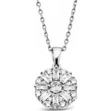 Argentum Concept Baget Taşlı Gümüş Çiçek Kolye