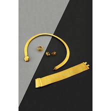 Argentum Concept Altın Kaplamalı Gümüş Trabzon Hasırı Set - S017302