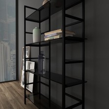 Evka Ash Kitaplık Metal Siyah Ayak Füme Cam