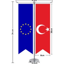 Asilmeydan Avrupa Birliği Bayrağı ve Türkiye Kırlangıç Saten T Direk Masa Bayrağı 2'li