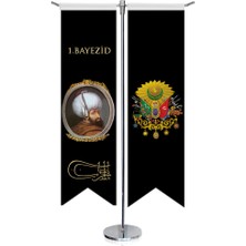 Asilmeydan Osmanlı Padişahları I. Bayezid Beyazıt ve Osmanlı Arması Kırlangıç Saten T Direk Masa Bayrağı 2'li