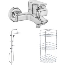Arçe Eca Niobe Banyo Bataryası Tema Quadro Tepe Duş Set 3'lü Köşe Raf