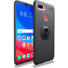 Tekno Grup Oppo A7X / A12 / A5S Kılıf Ultra Korumalı Yüzüklü Manyetik Ravel Silikon + Cam Ekran Koruyucu Siyah