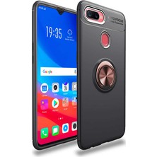 Tekno Grup Oppo A7X / A12 / A5S Kılıf Ultra Korumalı Yüzüklü Manyetik Ravel Silikon + Tam Kaplayan 5d Cam Ekran Koruyucu Rose