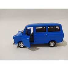 Mavi Kraliyet İlan Metal Çekbırak Havalı Korna Ford Minibüs Sesli Işıklı Çek Bırak Model Araba Ölçek 1:36