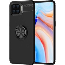 Tekno Grup Oppo Reno 4 Lite Kılıf Ultra Korumalı Yüzüklü Manyetik Ravel Silikon + Cam Ekran Koruyucu Siyah