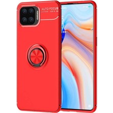 Tekno Grup Oppo Reno 4 Lite Kılıf Ultra Korumalı Yüzüklü Manyetik Ravel Silikon + Tam Kaplayan 5d Cam Ekran Koruyucu Kırmızı