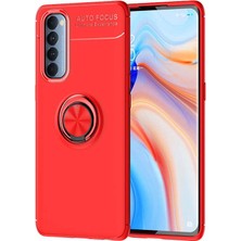 Tekno Grup Oppo Reno 4 Pro Kılıf Ultra Korumalı Yüzüklü Manyetik Ravel Silikon + Tam Kaplayan 3D Cam Ekran Koruyucu Kırmızı