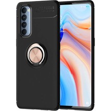 Tekno Grup Oppo Reno 4 Pro Kılıf Ultra Korumalı Yüzüklü Manyetik Ravel Silikon + Tam Kaplayan 3D Cam Ekran Koruyucu Rose