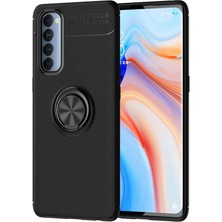Tekno Grup Oppo Reno 4 Pro Kılıf Ultra Korumalı Yüzüklü Manyetik Ravel Silikon + Tam Kaplayan 3D Cam Ekran Koruyucu Siyah