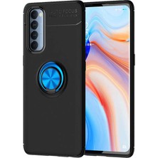 Tekno Grup Oppo Reno 4 Pro Kılıf Ultra Korumalı Yüzüklü Manyetik Ravel Silikon + Tam Kaplayan 3D Cam Ekran Koruyucu Siyah - Mavi