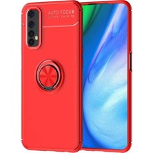 Tekno Grup Realme 7 Kılıf Ultra Korumalı Yüzüklü Manyetik Ravel Silikon + Cam Ekran Koruyucu Kırmızı