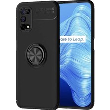 Tekno Grup Realme 7 Pro Kılıf Ultra Korumalı Yüzüklü Manyetik Ravel Silikon + Cam Ekran Koruyucu Siyah
