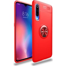 Tekno Grup Xiaomi Mi 9 Lite Kılıf Ultra Korumalı Yüzüklü Manyetik Ravel Silikon + Tam Kaplayan 6d Nano Ekran Koruyucu Kırmızı