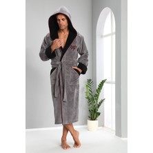 Nuşa Superior Nakışlı Taş Rengi  Pamuklu Erkek Bornozu