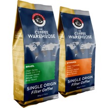 The Coffee Warehouse Avantaj Paket 1 kg Brezilya 500G + Etiyopya 500G Filtre Kahve Taze Öğütülmüş