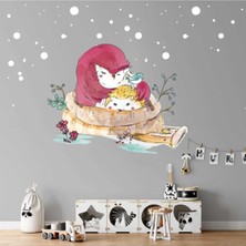 Sonbaharda Sincap ve Baykuş Pastel Renkler Xl Çocuk Odası Duvar Dekorasyonu