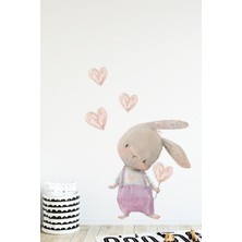 Sevimli Kalpli Tavşan Pembe Tulumlu Duvar Sticker Seti