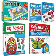 Kumtoys Kodlama+Deney Seti + Taş Boyama + Ahşap Kalemlik ve Kumbara (4'lü Set)