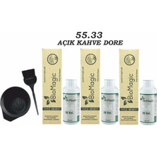 Biomagic Amonyaksız Organik Keratin+Argan Yağlı Saç Boyası 55.33 Açık Kahve Dore 60 ml x 3 +90 ml Oksidan+Boyama Seti
